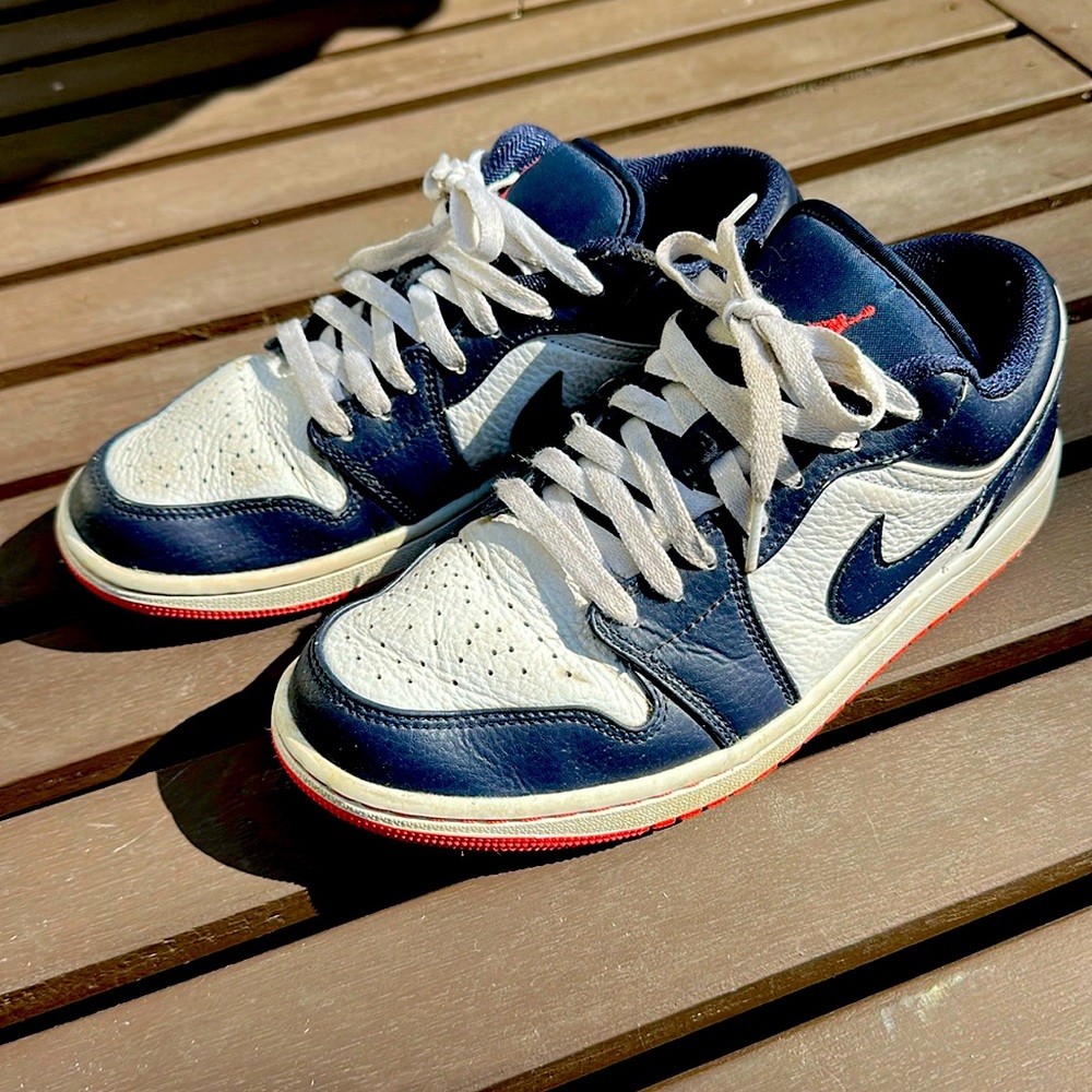 Nike Air Jordan 1 Low SE white navy retro size 8 men 10 wom very good cond